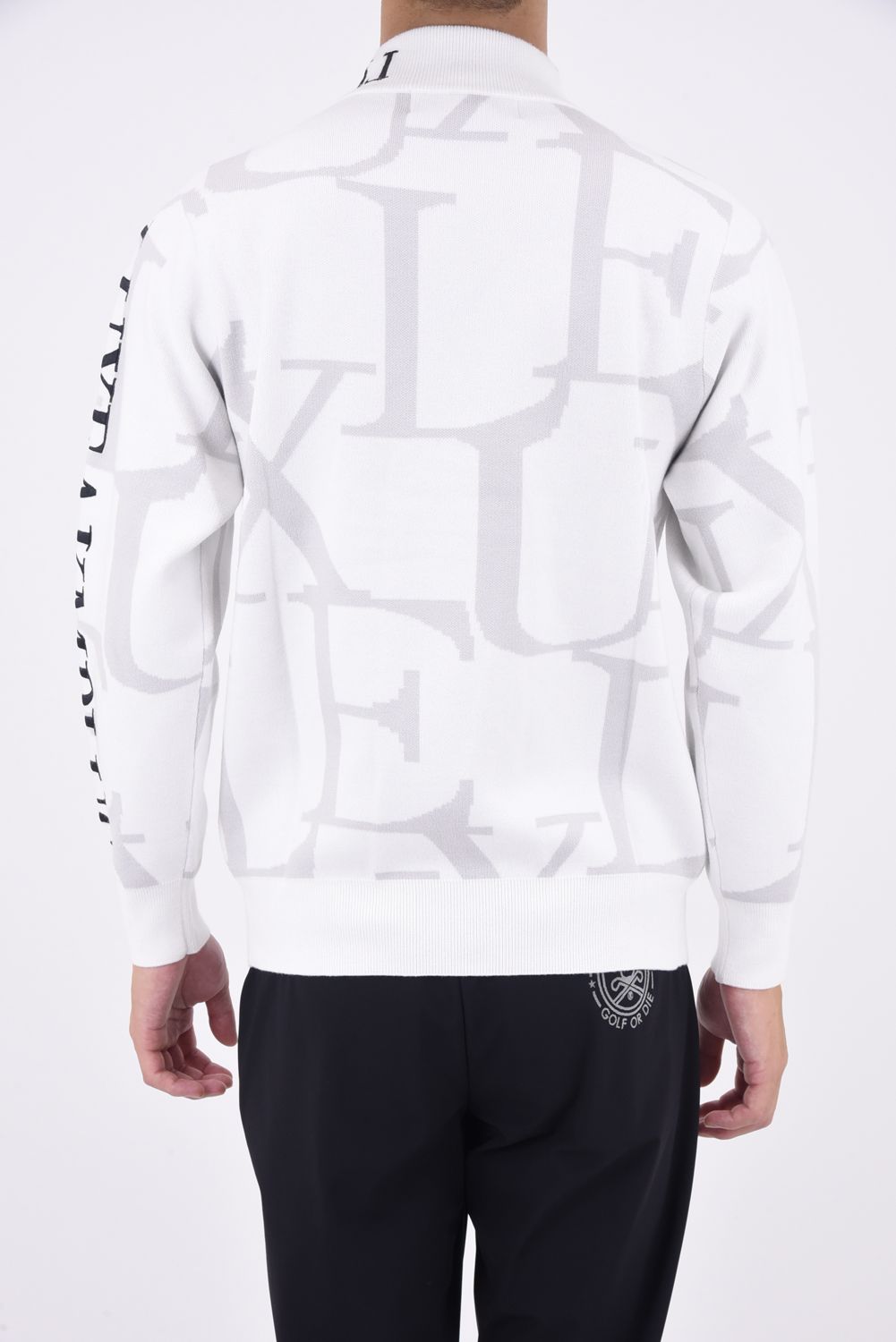 WHOLE PATTERN LOGO KNIT / ブランドロゴ 総柄 ロングスリーブ ハイネック ニット ホワイト