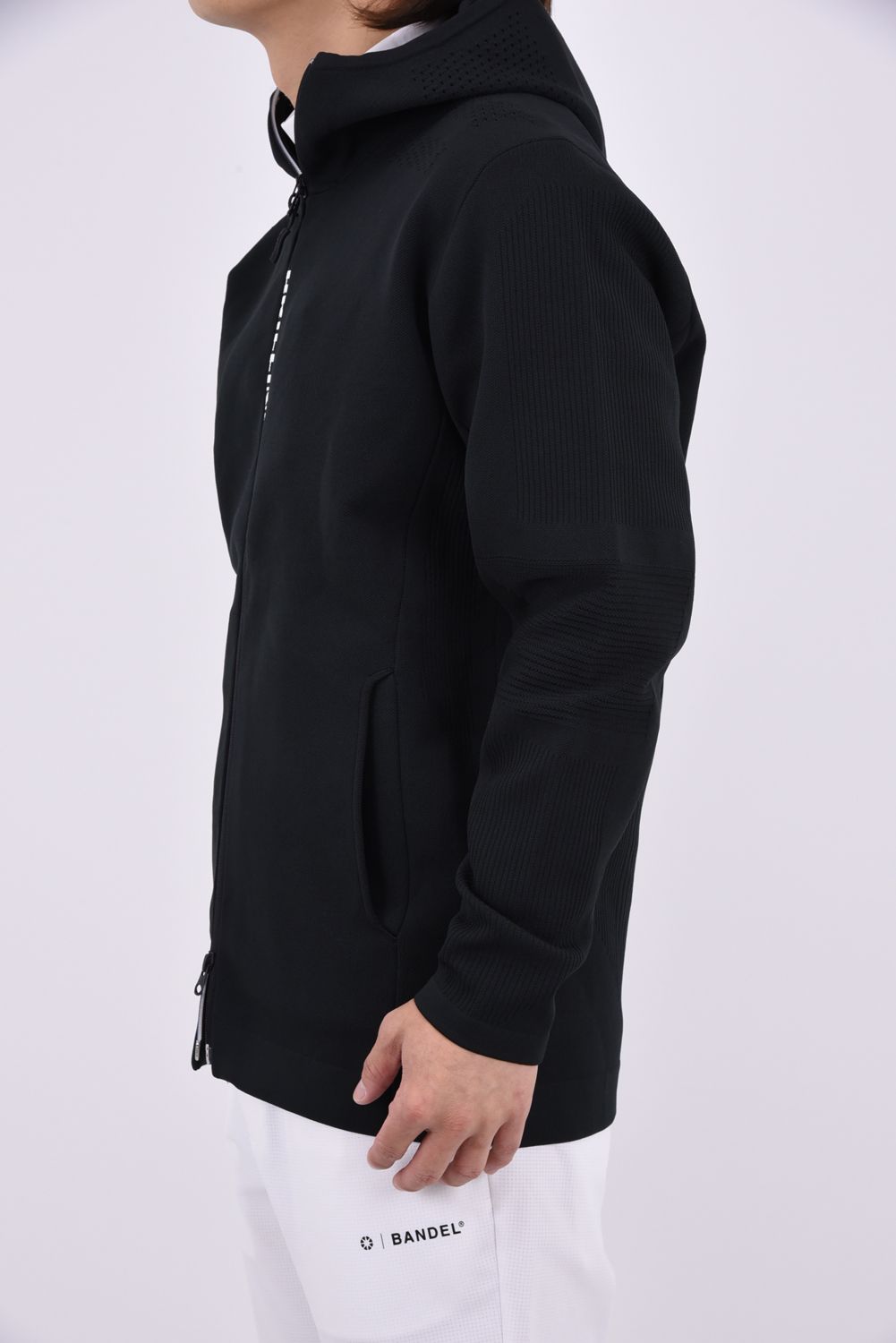 【26AW】 MEN'S DOUBLE JQ KNIT PARKA / バックロゴ ジップアップ ニットパーカー (ブラック)