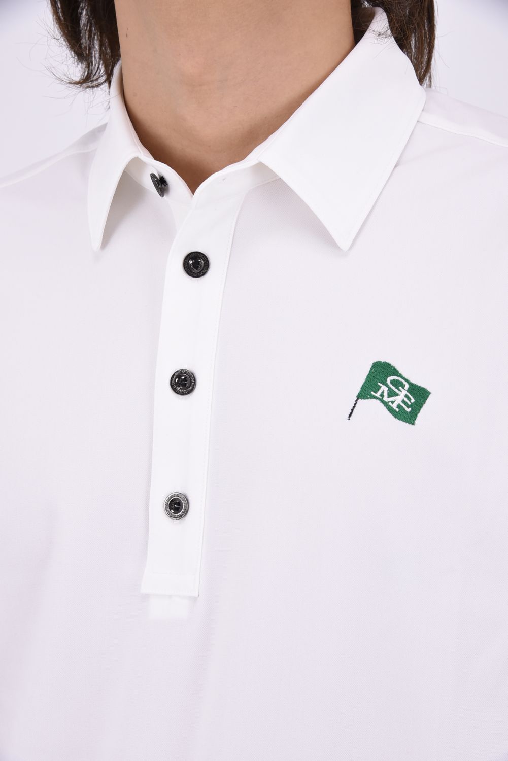 【26AW】 STRETCH KANOKO LONG SLEEVE POLO / ハイゲージカノコ素材 バックプリント 長袖ポロシャツ (ホワイト)