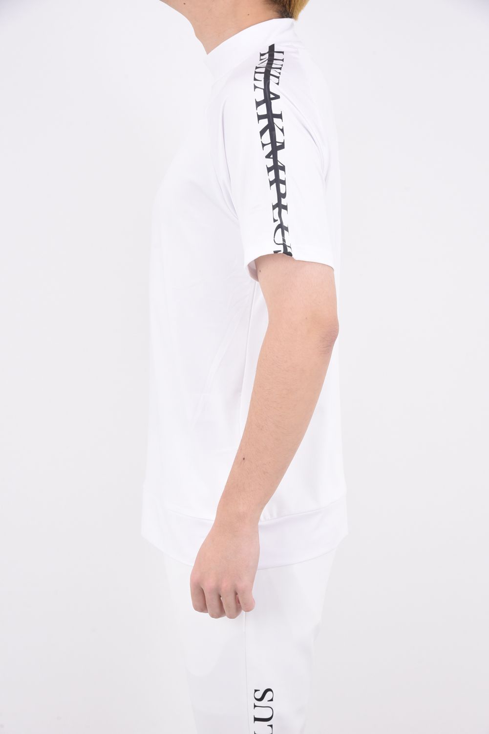 LINE LOGO MOCK NECK T-SHIRTS / ラインロゴ 半袖モックネック Tシャツ (ホワイト)