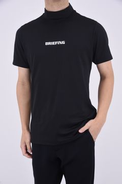MENS TOUR HIGH NECK / ブランドロゴ ストレッチジャージ モックネック Tシャツ (ブラック)