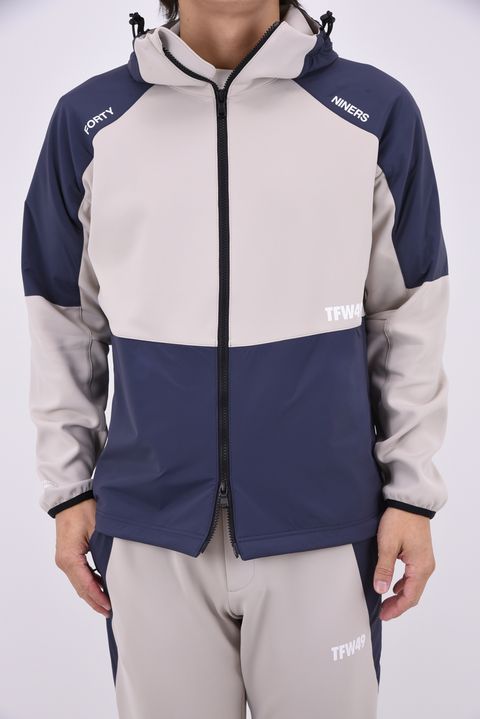 【26AW】 ACTIVE HOODED JACKET / ストレッチナイロン&ダンボールニット フーデッドジャケット (グレージュ/チャコール)