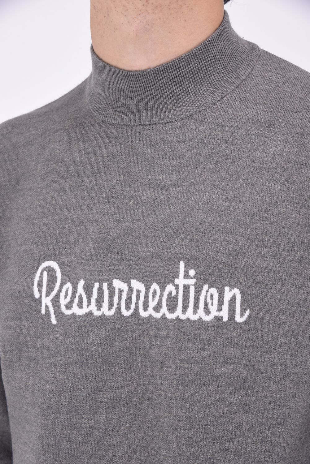 Resurrection - MENS LOGO JACAQUARFD MOCK NECK KNIT / ロゴ