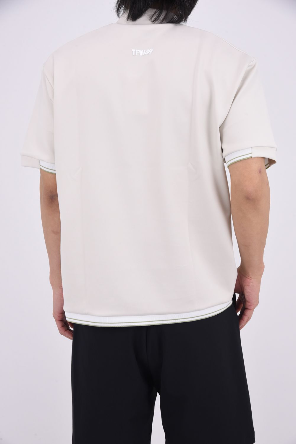 【26SS】 SS HALF MOCKNECK CUTSEW / オーバーサイズ ラインリブ モックネックTシャツ (アイボリー)