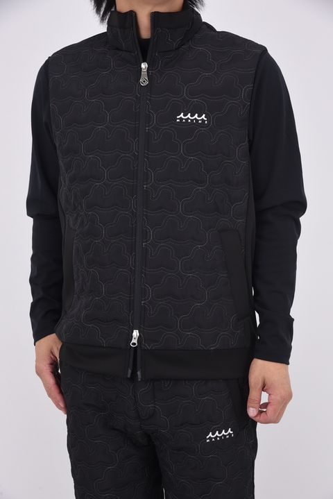 【25AW】 GEOMETRIC WAVE QUILTING BEST / ジオメトリックウェーブ ハイブリッドキルティングベスト (ブラック)