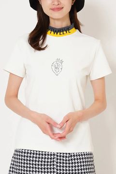 【26SS】【レディース】 ONE HAND MOCK / バイカラージャカード モックネックTシャツ (ホワイト)