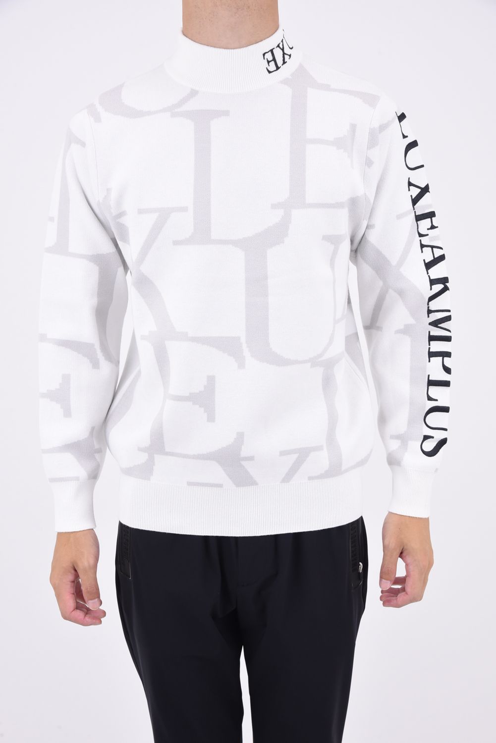 WHOLE PATTERN LOGO KNIT / ブランドロゴ 総柄 ロングスリーブ ハイネック ニット ホワイト