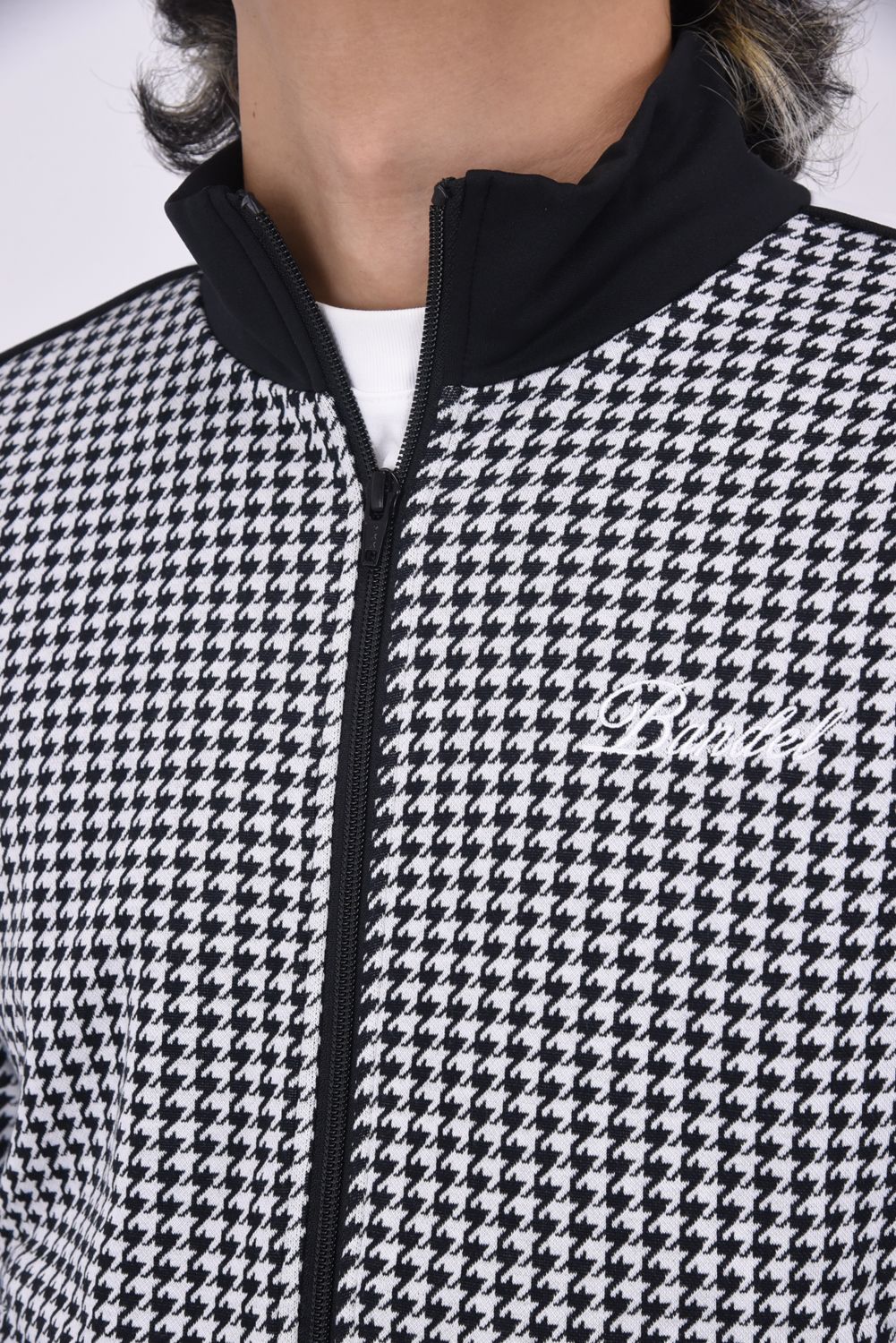 HOUNDSTOOTH BICOLOR BLOUSON / 千鳥格子柄 バイカラー ジップブルゾン (ブラック)