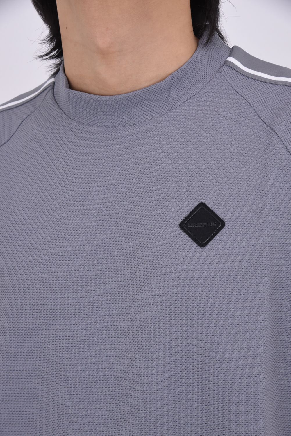 【26SS】 MEN'S LINE HIGHNECK RF / カノコ生地 ラインロゴテープ リラックスフィット モックネックTシャツ (グレー)