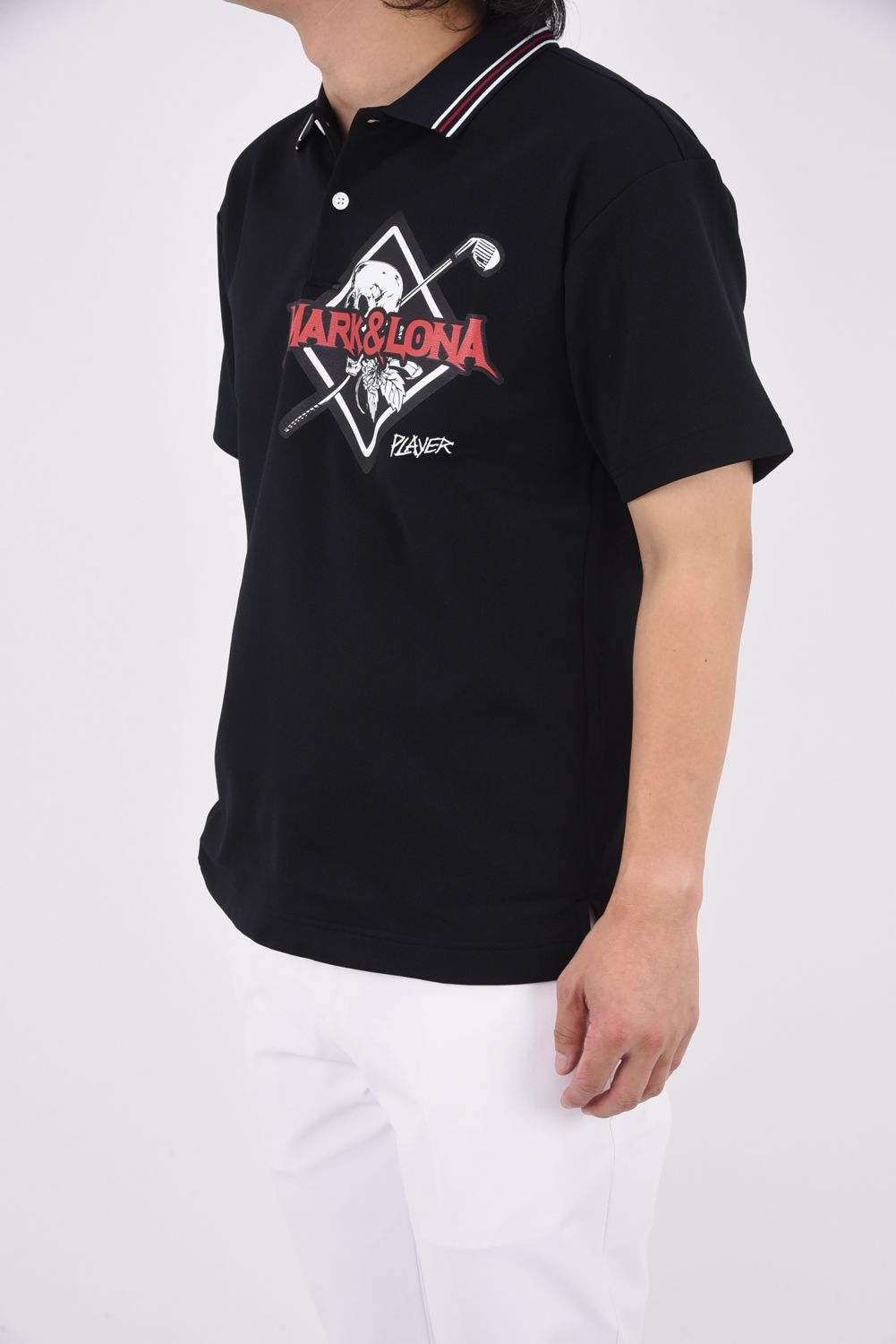 VINCE SKULL IRON POLO / リアルスカルプリント 鹿の子 ポロシャツ (ブラック)