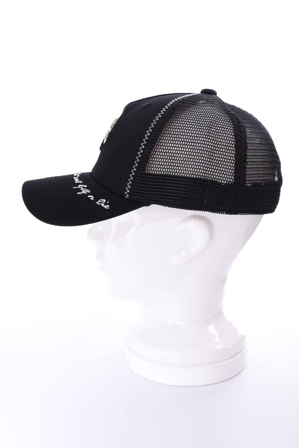 【26AW】 CHROME SKULL MESH CAP / サークルスカルバッジ リネンライク メッシュキャップ (ブラック)
