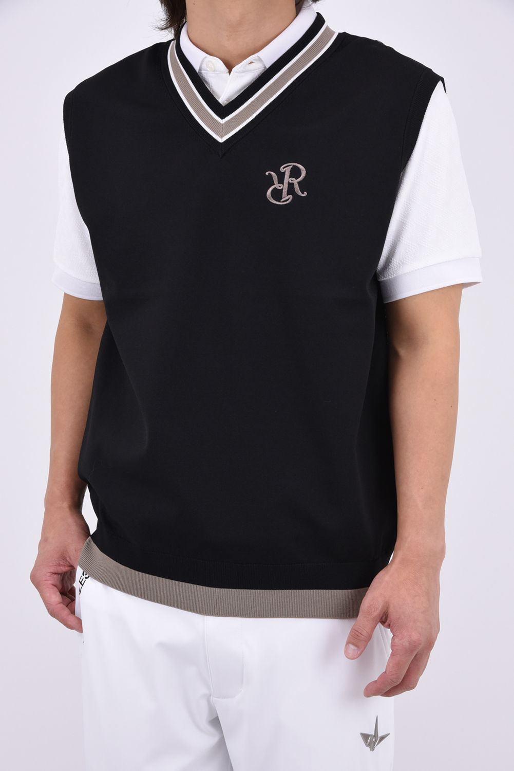 【26AW】 HALF GM V KNIT VEST / バックシャンデザイン Vネック ニットベスト (ブラック)*
