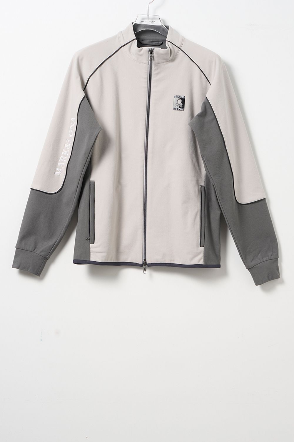 ZOOM STRETCH PERFONAMCE JACKET / 高機能フリース素材 ブランドロゴ刺繍 パイピング ウォームジャケット (グレー)