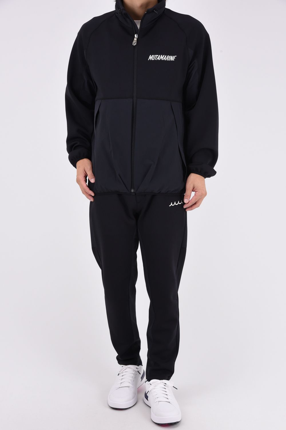【26AW】 BI-FABRIC TRAINING PANTS / ダンボールニット 異素材切り替え トレーニングロングパンツ (ブラック)