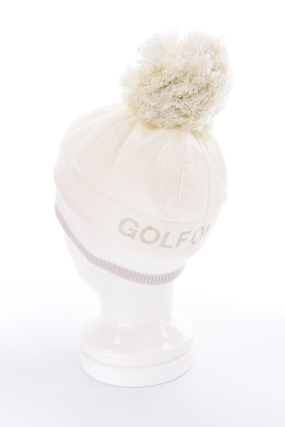 FRAME QUILTED POM CAP / 中綿キルティング リブニット 梵天付きキャップ (ホワイト)