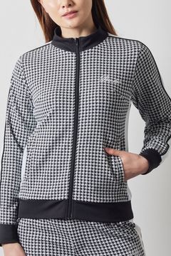 【レディース】 HOUNDSTOOTH BICOLOR BLOUSON / 千鳥格子柄 バイカラー ジップブルゾン (ブラック)