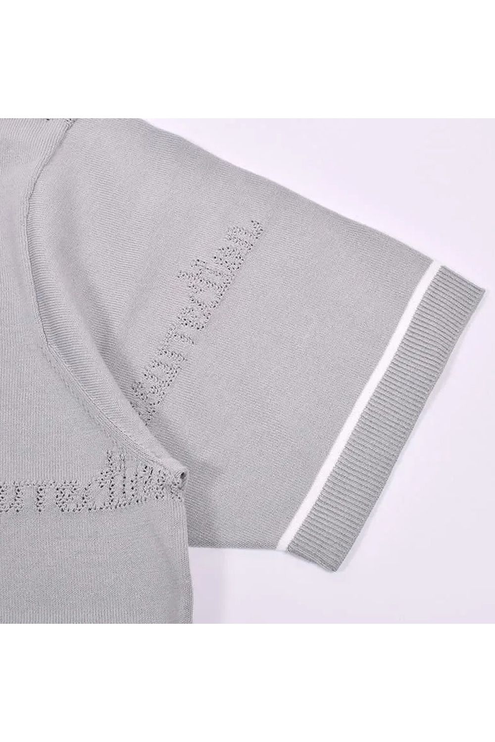 【26SS】 MESH LOGO KNIT POLO / メッシュ編み ライン ニットポロシャツ (グレー)*