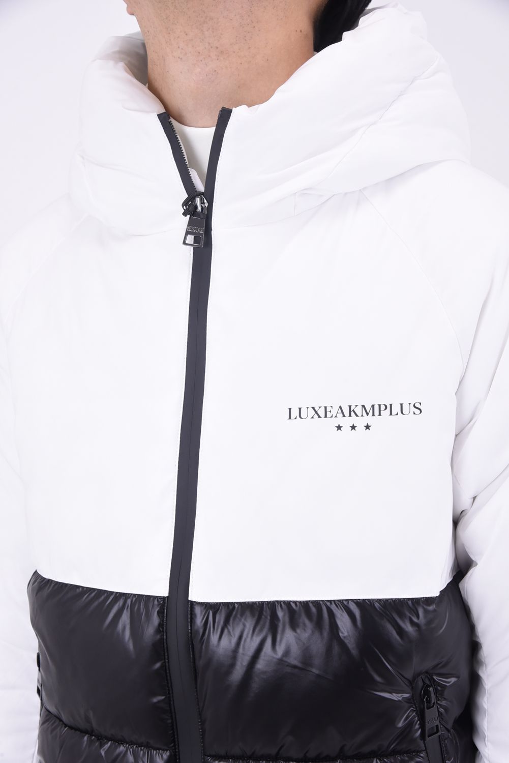 BICOLOR HOODY / バックロゴ バイカラー パデッドジャケット (ホワイト)