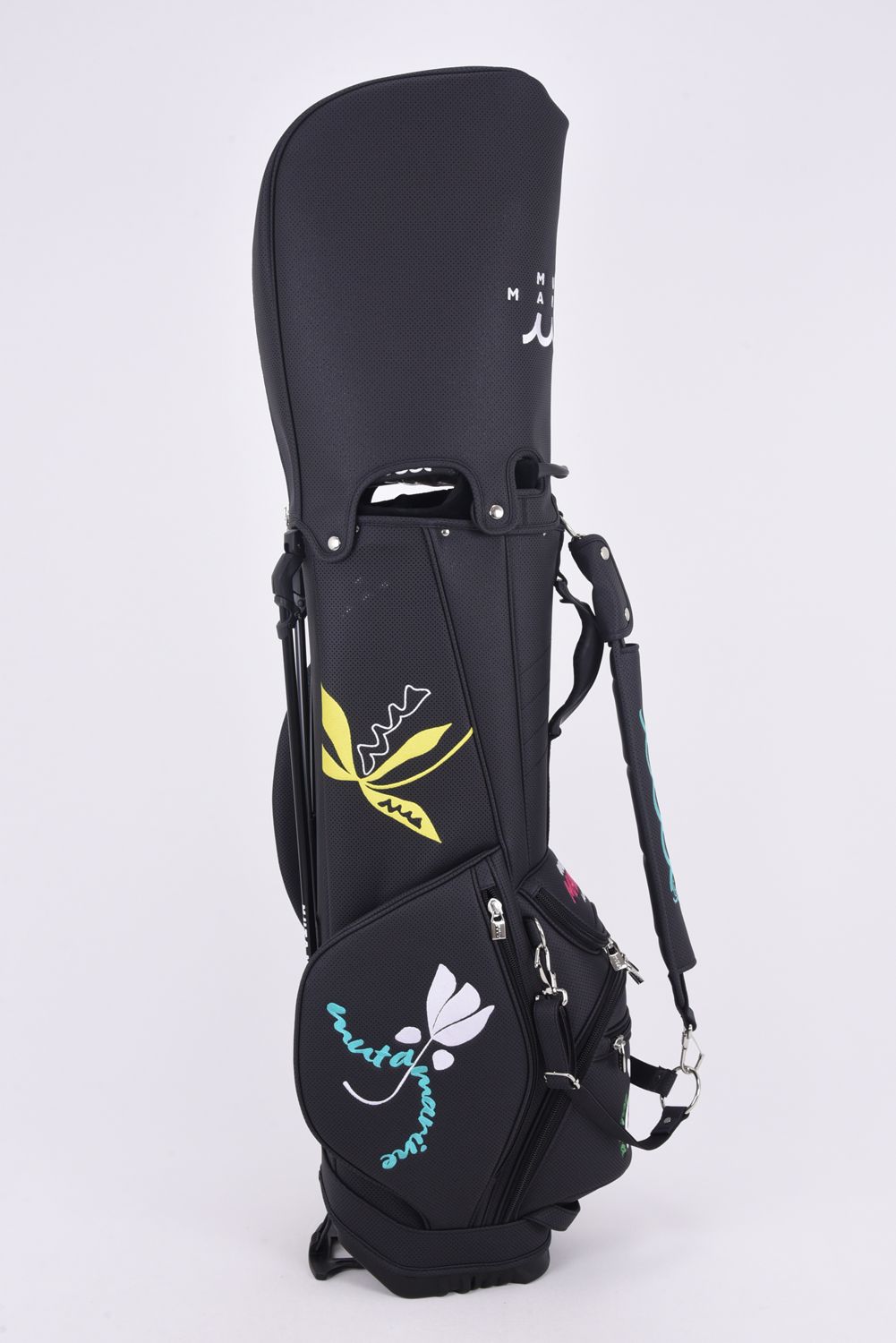 【26SS】【銀行振込・代金引換不可】【返品・交換不可】 CADDY BAG & HEAD COVER / パンチングエシカルレザー フローラルモチーフ刺繍 スタンドタイプ キャディバッグ&ヘッドカバーセット (ブラック)