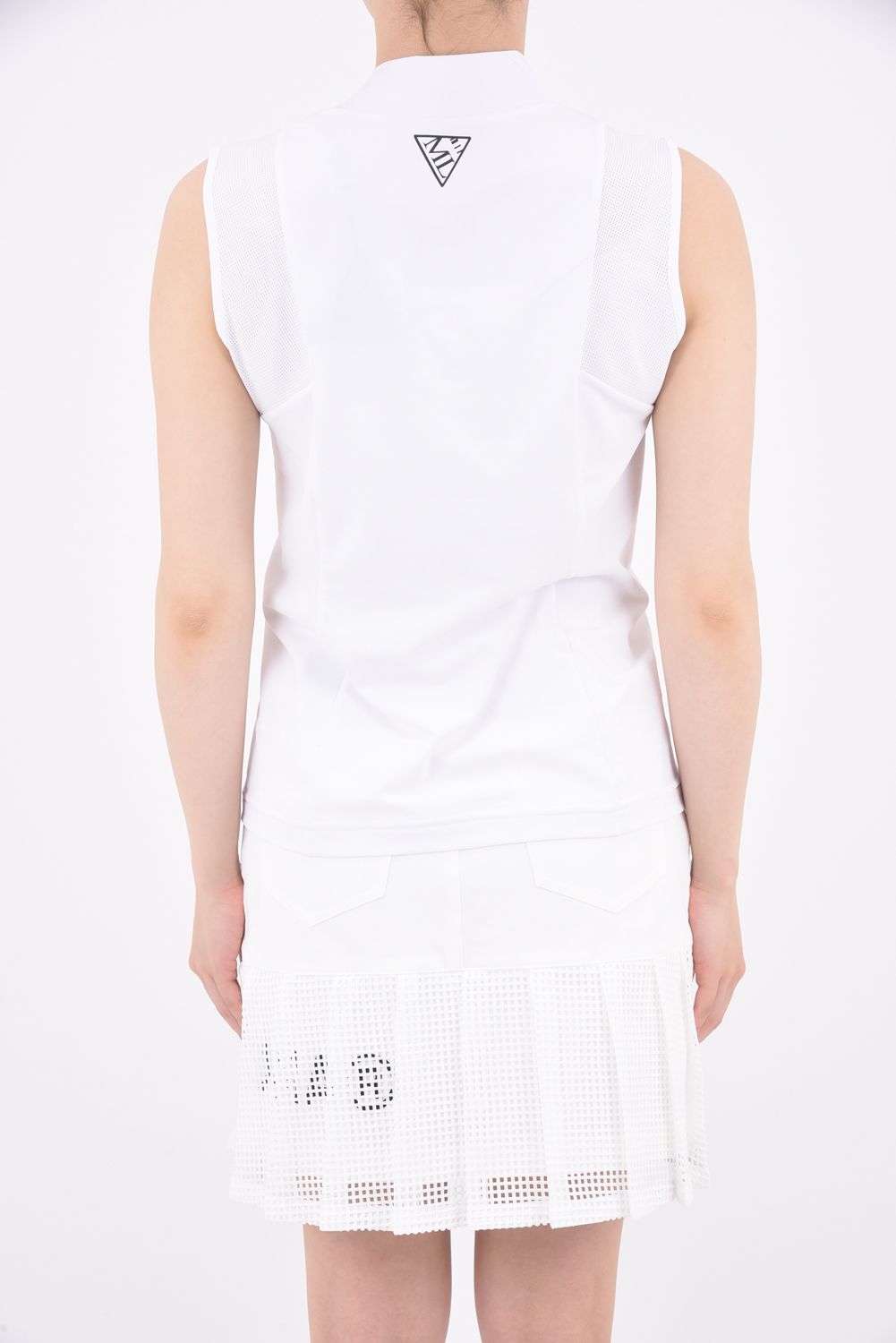 【レディース】【CODE COLLECTION】 CD8-SLMT / コードロゴ メッシュ素材 ノースリーブ モックネックTシャツ (ホワイト)