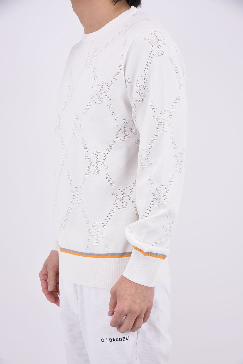 【26SS】 MESH RR LOGO KNIT / メッシュ編み 裾ライン クルーネックニット (ホワイト)*