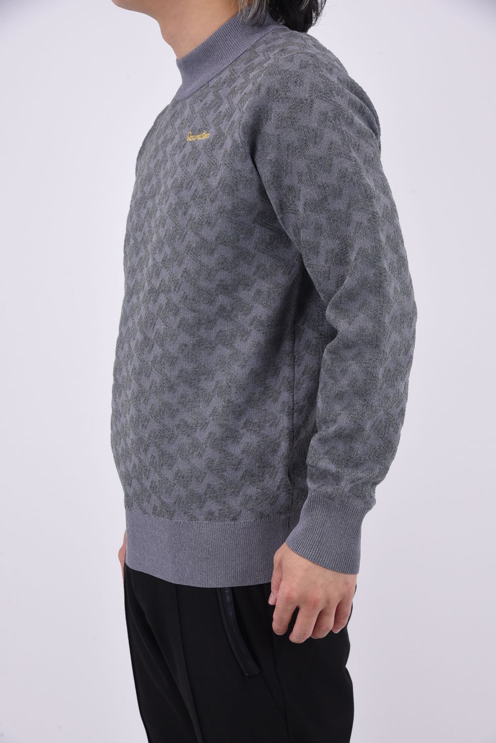GM JACQUARD HIGH NECK KNIT / GMジャガード ハイネック ニット (グレー)