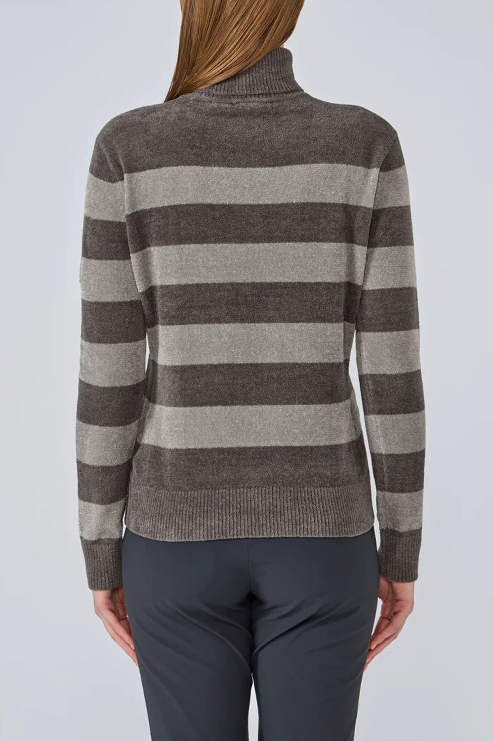 【25AW】【レディース】 ボーダー柄モールタートルネックセーター (グレー)