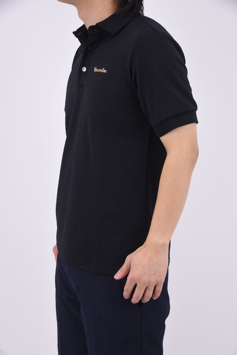 【25SS】 MENS GM JACQUARD POLO / オリジナルテキスタイルジャガード ポロシャツ (ブラック)