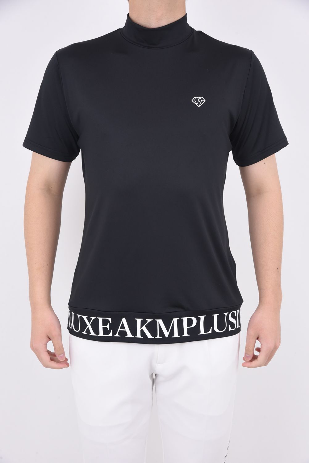 HANDWRITTEN LOGO MOCK NECK T-SHIRTS / カーシヴロゴ 半袖モックネック Tシャツ (ブラック)