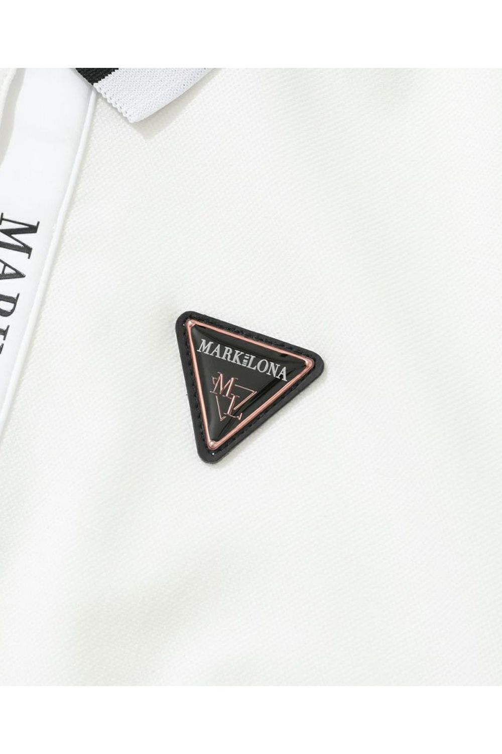 MARK & LONA ロゴポロシャツ　新品 MARK&LONA マークアンドロナ 半袖ポロシャツ 黒×白 斜めロゴ総柄