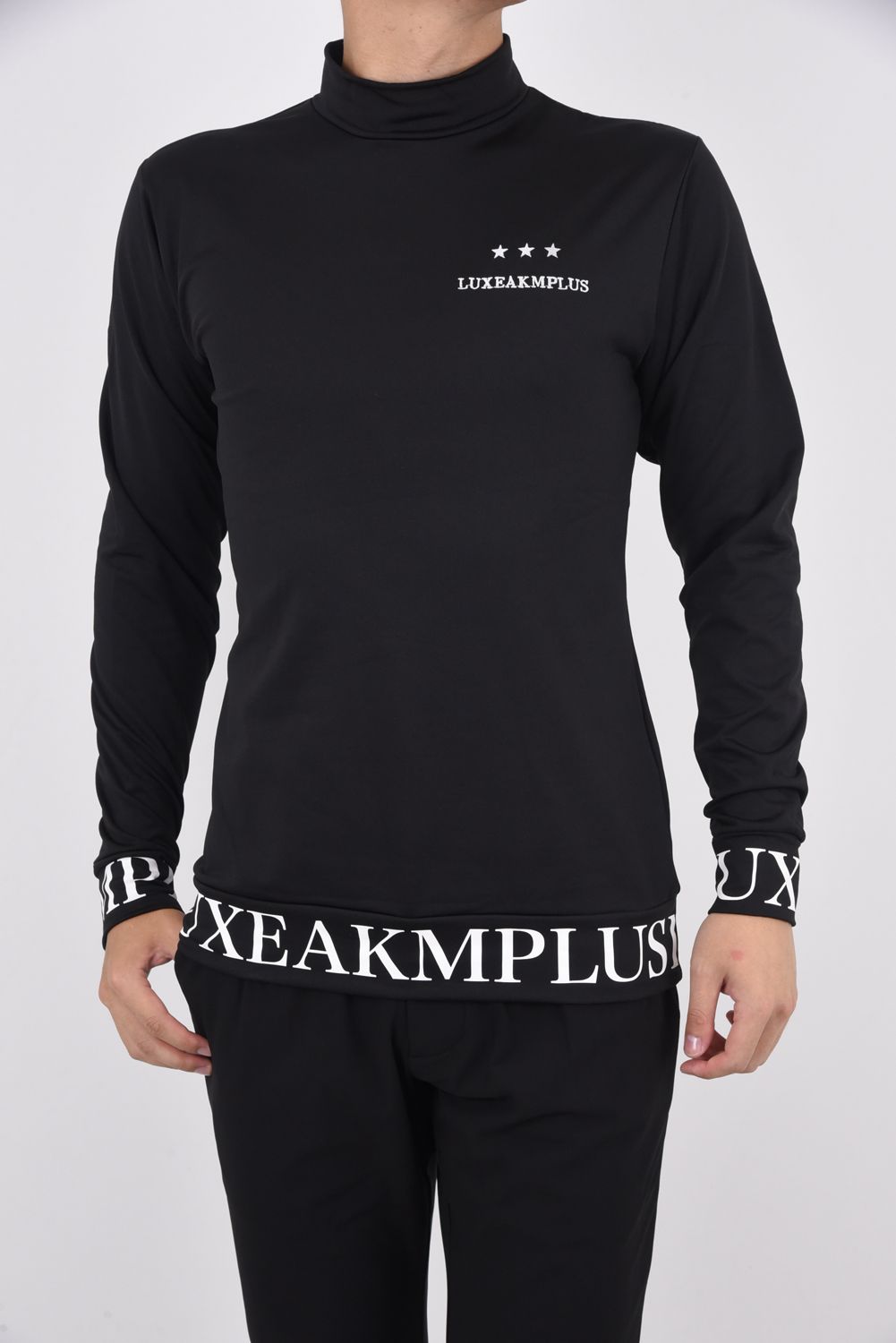 HEM LOGO HIGH NECK T-SHIRTS / 裾ロゴ モックネック Tシャツ ブラック