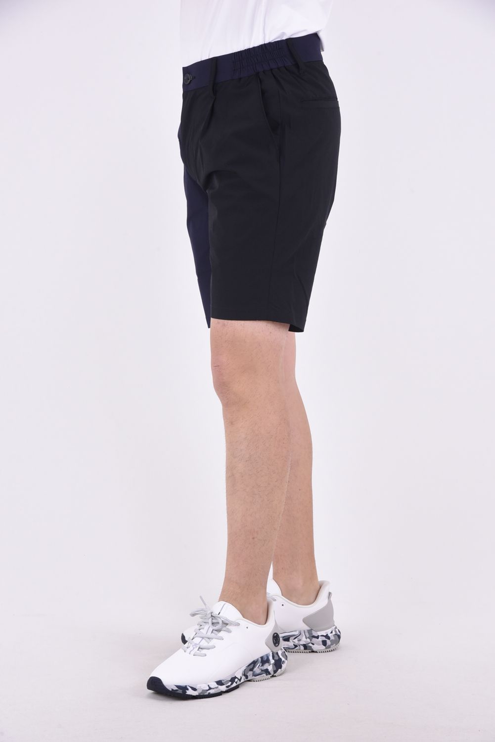 BICOLOR SHORT PANTS / バイカラー ナイロンストレッチ スリムフィット ショートパンツ (ブラック)