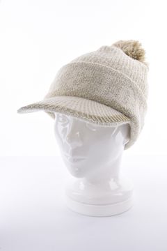 【レディース】 SCOPE POM VISOR BEANIE / ラメ糸 ブランドロゴジャカード 梵天付きニットキャップ (ベージュ)