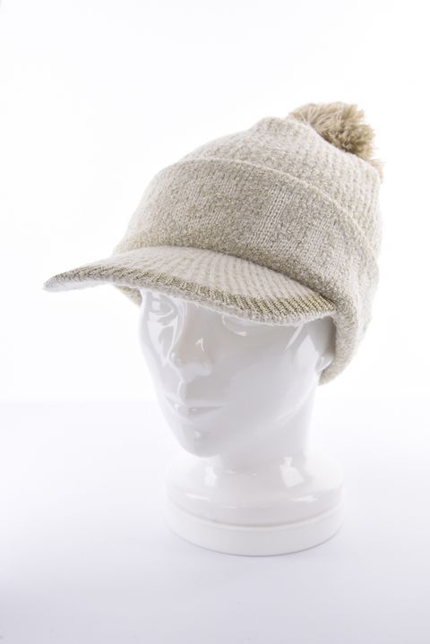 【レディース】 SCOPE POM VISOR BEANIE / ラメ糸 ブランドロゴジャカード 梵天付きニットキャップ (ベージュ)