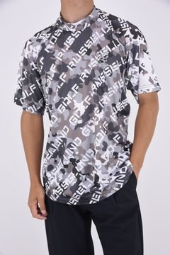 LOGO CAMO LONG FIT S/S MOCKNECK / カモフラージュ柄 ハイネック ショートスリーブ モックネック Tシャツ (ブラック)