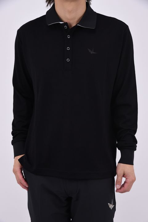 【26AW】 Wool Collar LogoLong Sleeve Polo / ウール100% 長袖リブポロシャツ (ブラック)