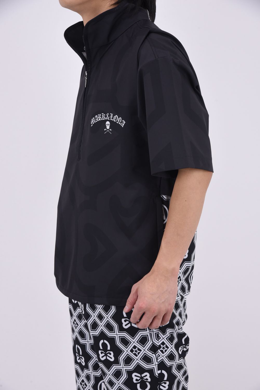 【26SS】 IMPERIAL VENT TECH JACKET / ジオメトリックパターン ショートスリーブ スタンドカラージャケット (ブラック)