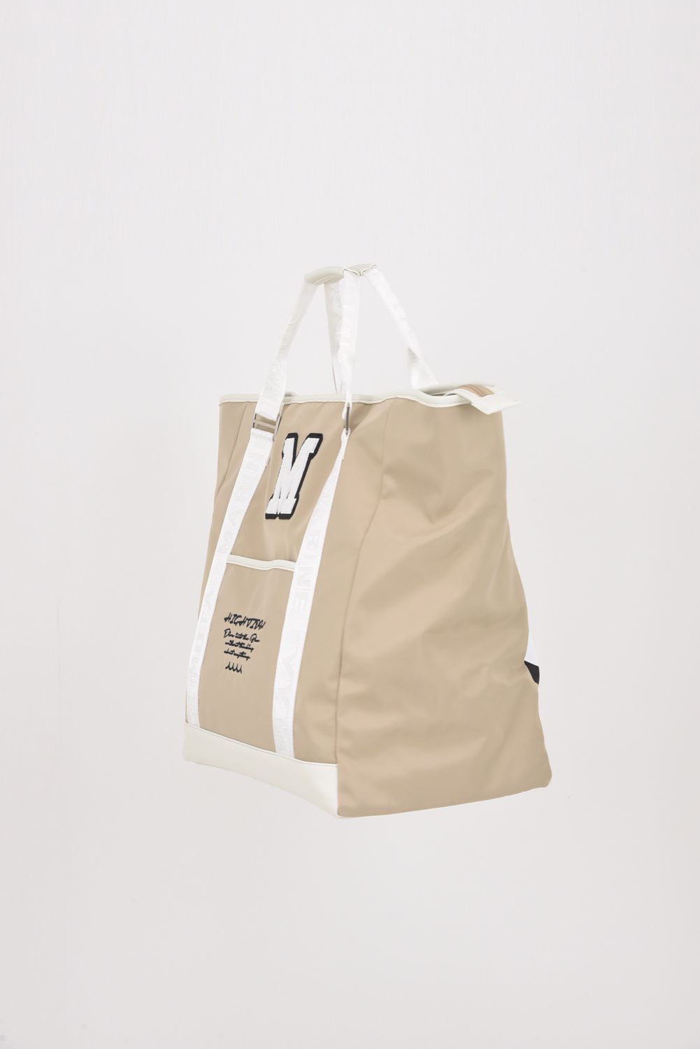 BIG TOTE BAG / ナイロン ビッグロゴ BIGトートバッグ (ショルダーストラップ付き) (ベージュ)