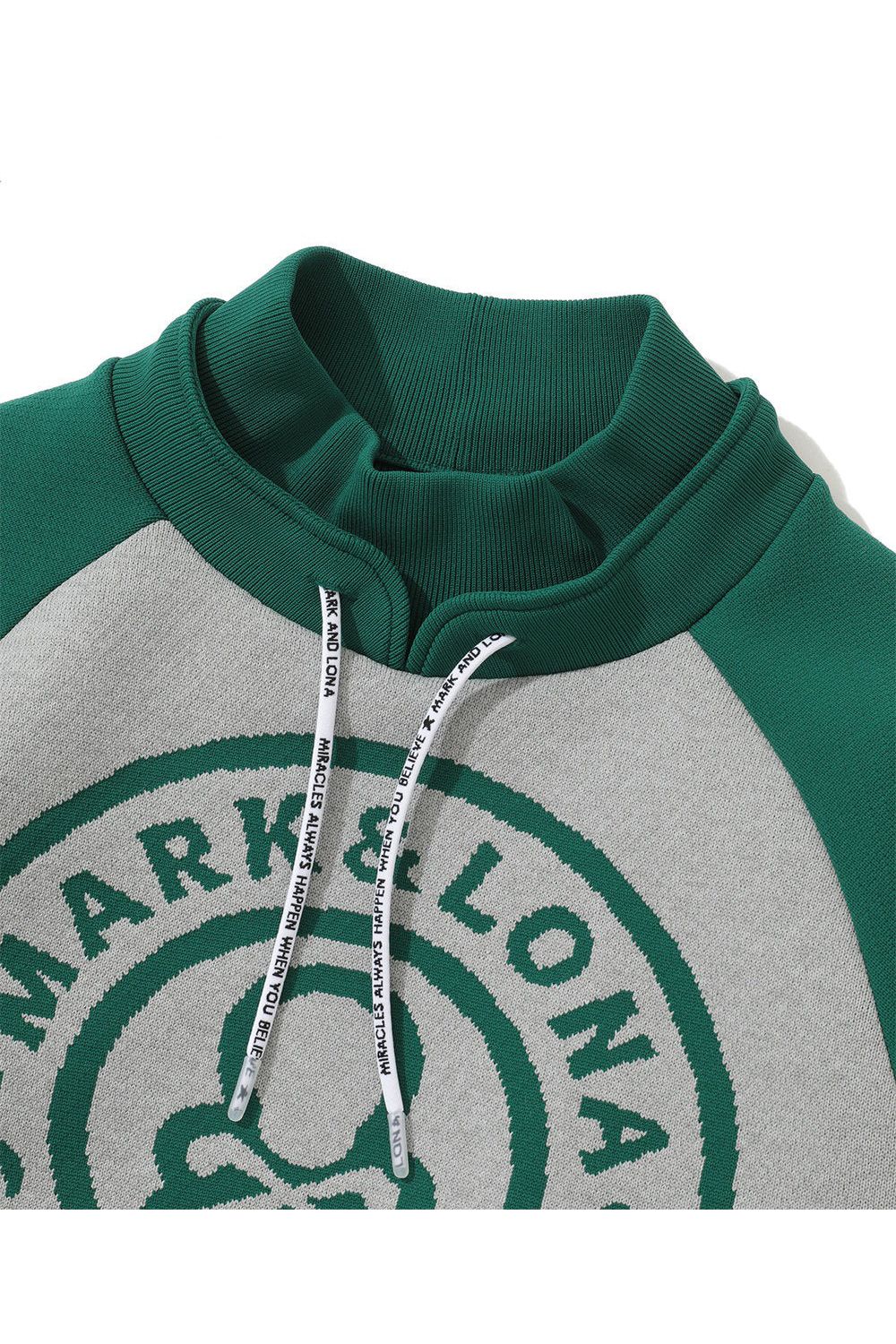 【2025AW】 DURAN ALTER KNIT PULLOVER / ツートーン サークルスカルロゴ 変形モックネックプルオーバー (フード無し) (グリーン)
