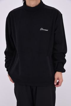 【26AW】 DVG Fleece Mock Tops / フリース素材 オーバーサイズ サイドポケット 長袖モックネックトップス (ブラック)