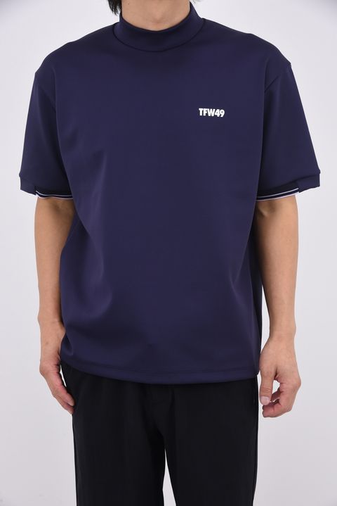 【26SS】 SS HALF MOCKNECK CUTSEW / オーバーサイズ ラインリブ モックネックTシャツ (ネイビー)