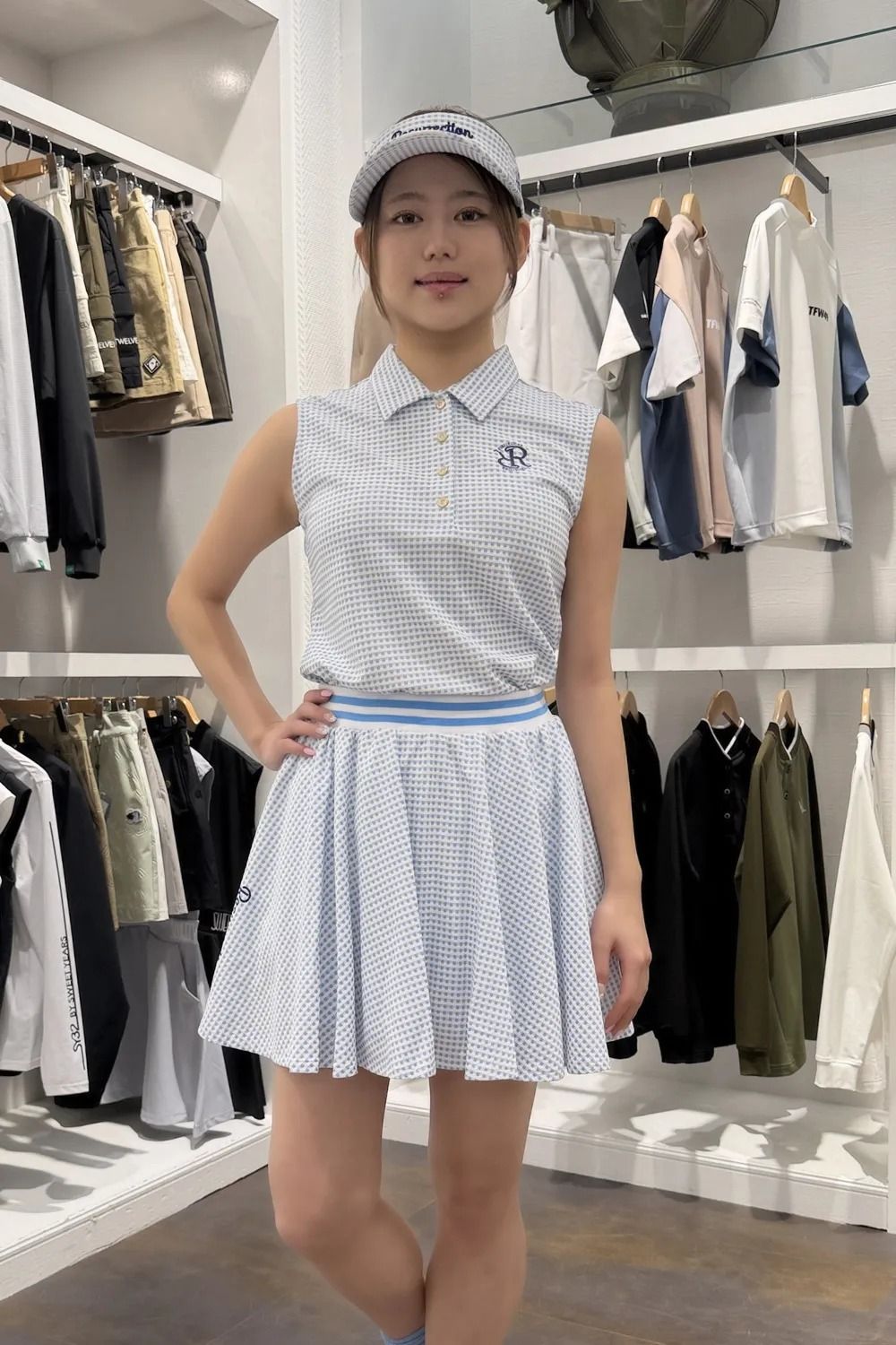 【26SS】【レディース】 GINGHAM CHECK FLARE SKIRT / ギンガムチェック フレアスカート (サックス)*
