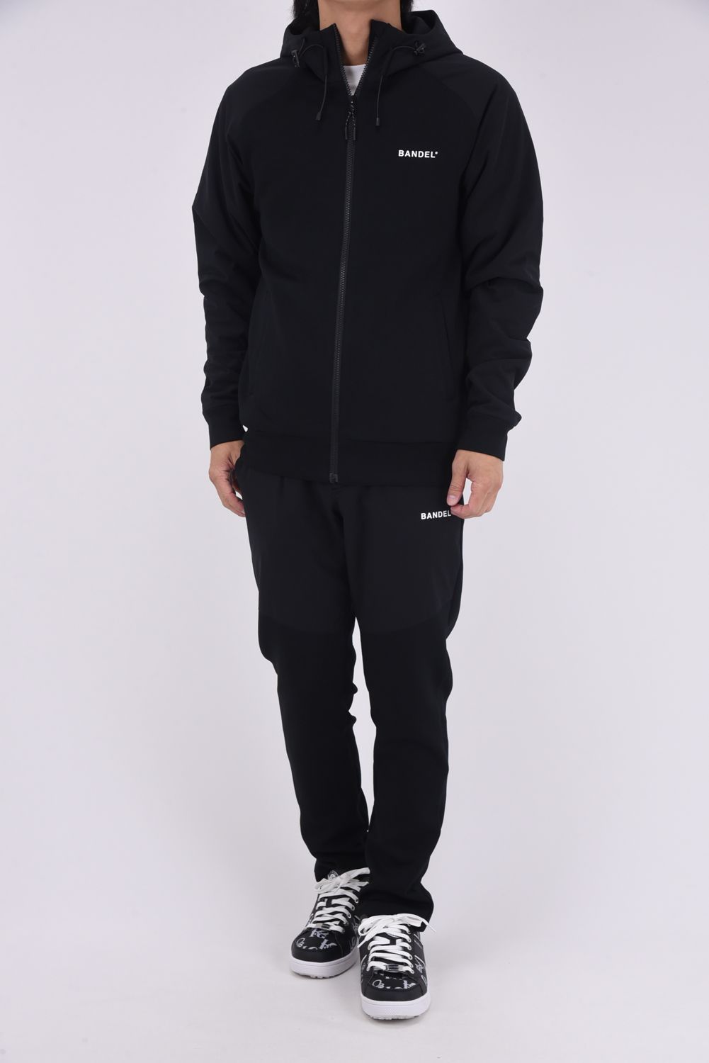 【25AW】 SWITCH RAGLAN SLEEVE ZIP HOODIE / ボンディング素材 ラグランスリーブ ハイネックジップフーディー (ブラック)