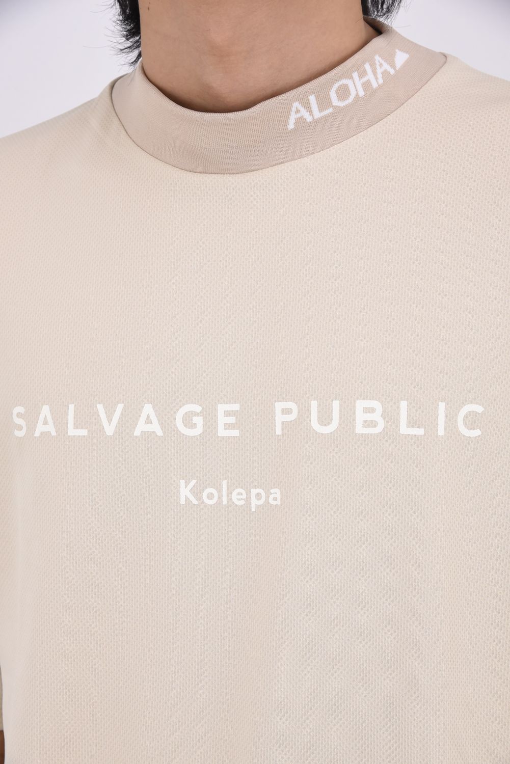 【26SS】 JQ Ribbed Mockneck S/S(EXELLENCE) / ブランドロゴ 裾リブ ハーフスリーブ モックネックTシャツ (ベージュ)
