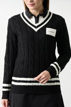 【25AW】【レディース】 TILDEN KNIT / ケーブル編み ブランドロゴワッペン Vネック チルデンニット (ブラック)