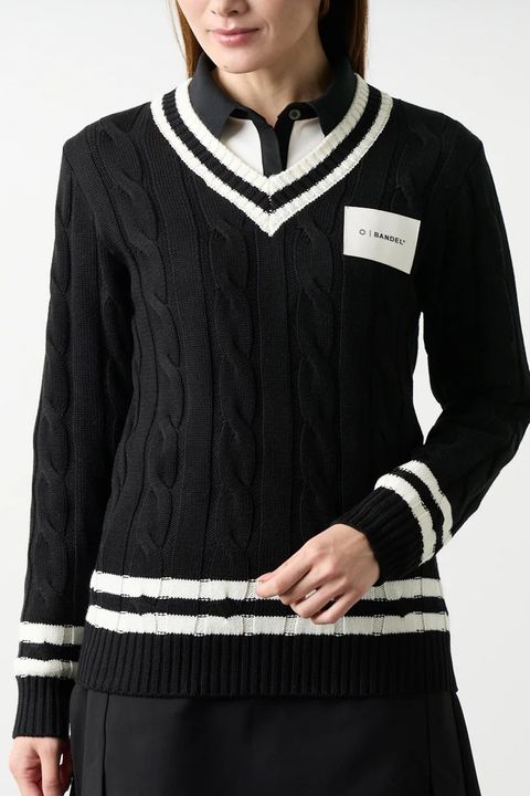 【25AW】【レディース】 TILDEN KNIT / ケーブル編み ブランドロゴワッペン Vネック チルデンニット (ブラック)
