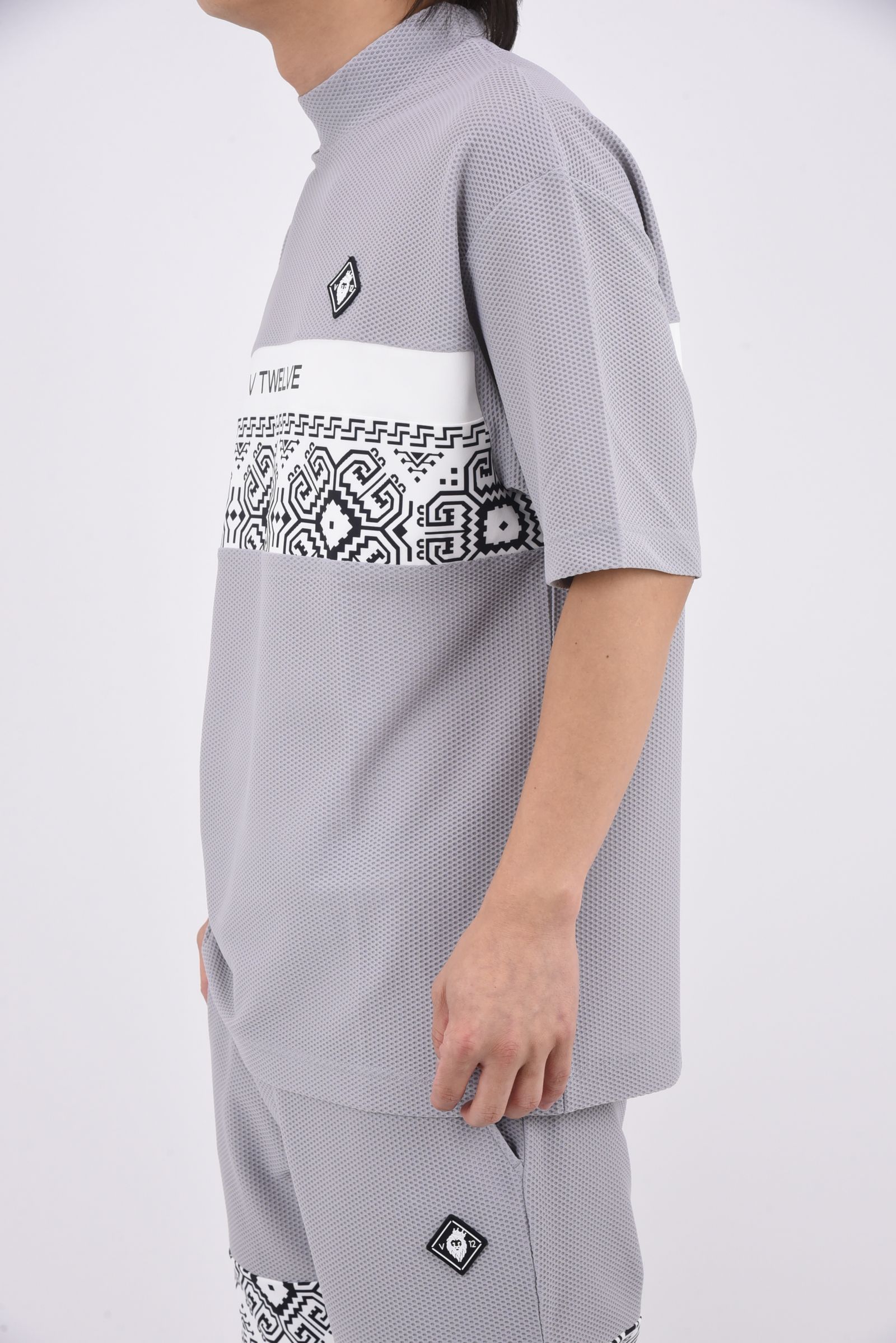 【26SS】 BAN COMFO MOCK / ワッフル生地 バンダナ柄 モックネックTシャツ (グレー)