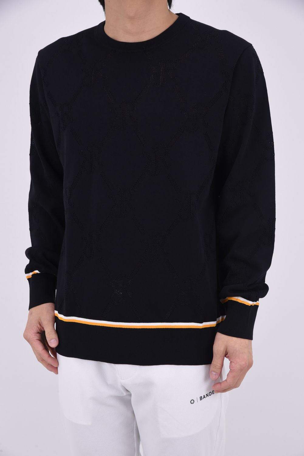 【GW限定 5/11までポイント10倍】【26SS】 MESH RR LOGO KNIT / メッシュ編み 裾ライン クルーネックニット (ブラック)*