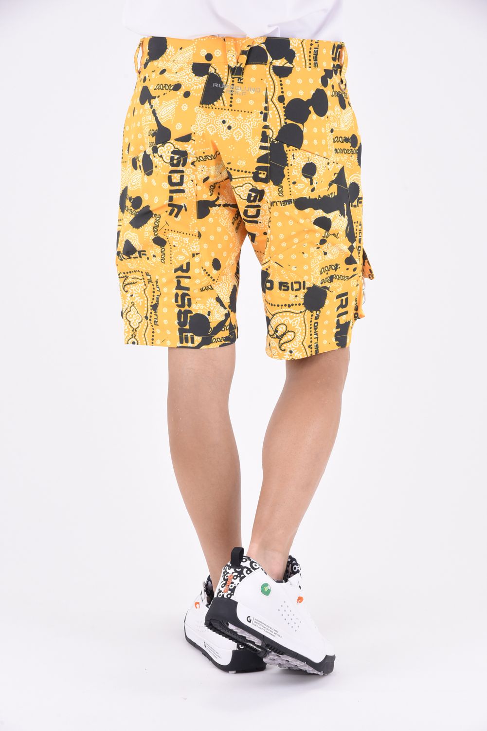 CARGO SHORTS / バンダナ柄 6ホールアイレットデザイン ストレッチ カーゴショーツ イエロー