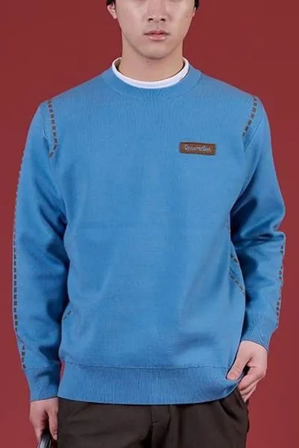 【26AW】 STITCHING LINE KNIT / ステッチングライン クルーネックニット (ブルー)*